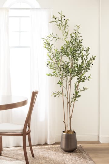 Kate and Laurel Green 7ft. Oliveira Faux Olive Tree with Gray Planter